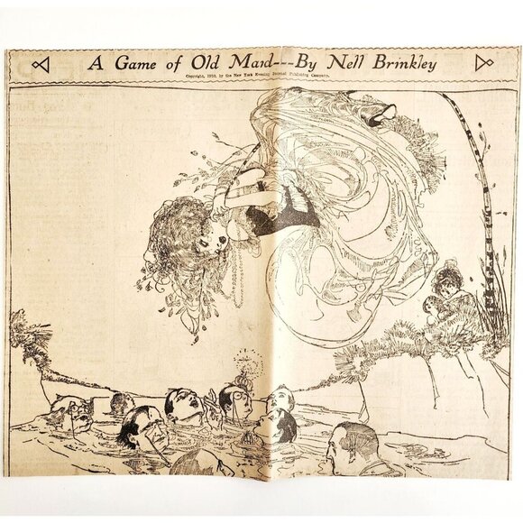 1910 Sexy Old Maid Art Wood Engraving Nell Brinkley NY Evening Journal DWXX8 - Picture 1 of 1